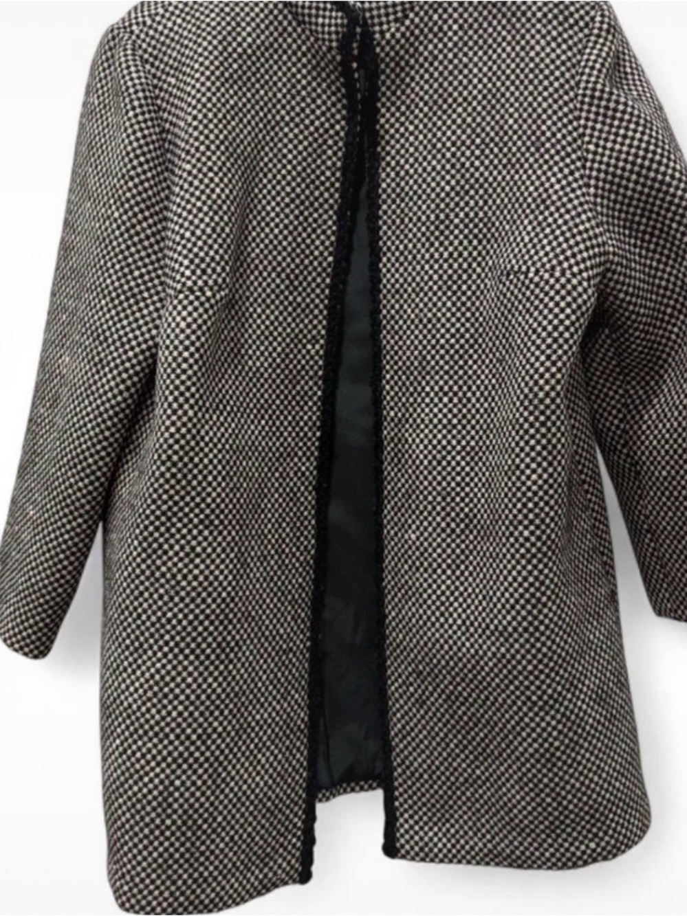 Vintage 1960s French Tweed Houndstooth Collarless Coat Paris Find